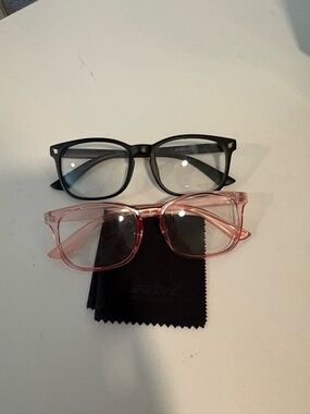 Amazon Black and Pink Clear Frame Blue Light Glasses Set